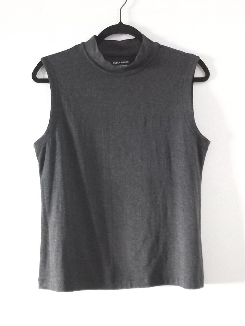 EILEEN FISHER charcoal grey sleeveless mockneck top